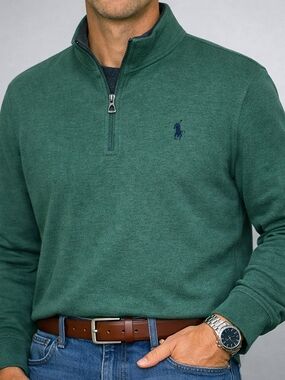 Polo Ralph Lauren Men’s XXL Green Quarter‑Zip – Like New